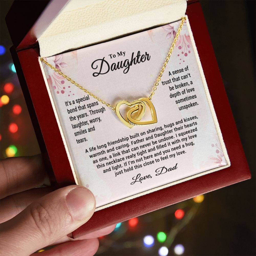 To My Daughter From Dad, Interlocking Hearts Necklace, Father to Daughter Gift, Birthday Gift To Daughter From Dad, Christmas Gift for her