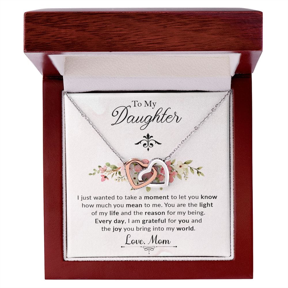 To My Daughter Gift Necklace with Hearfelt Message Card, Interlocking Hearts Necklace