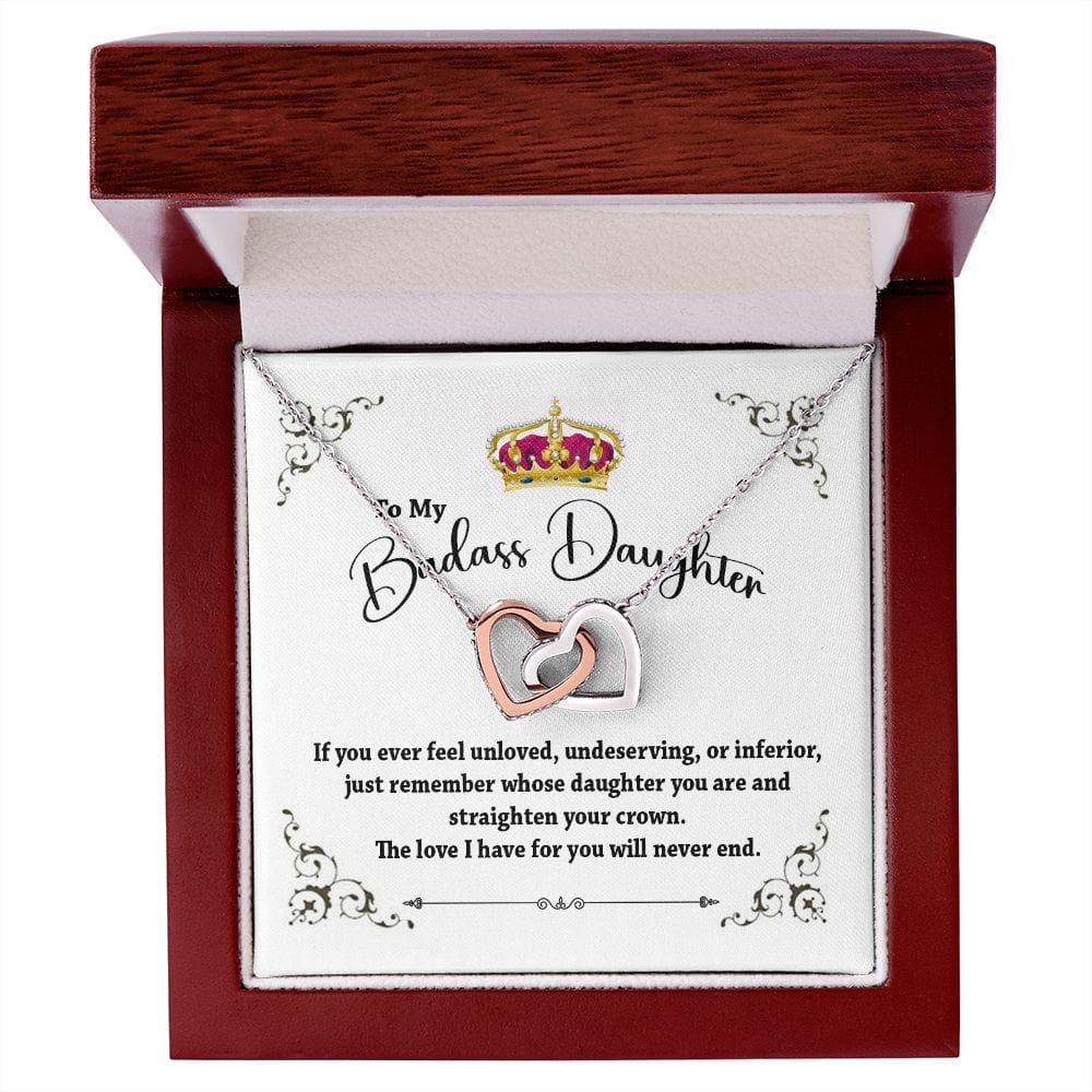 To My Badass Daughter Interlocking Hearts Necklace / To My Daughter From Parents Gift