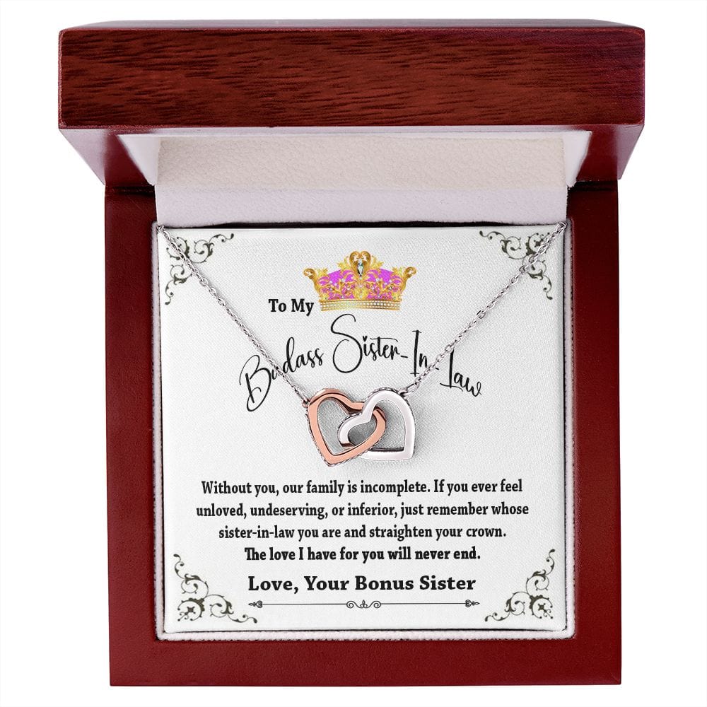 To My Badass Sister in Law Interlocking Hearts Necklace