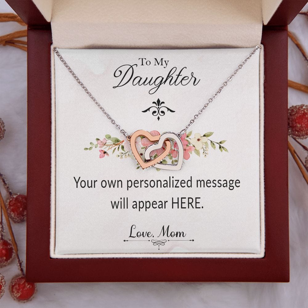 Personalized Message Card with Interlocking Hearts Necklace for Daughter