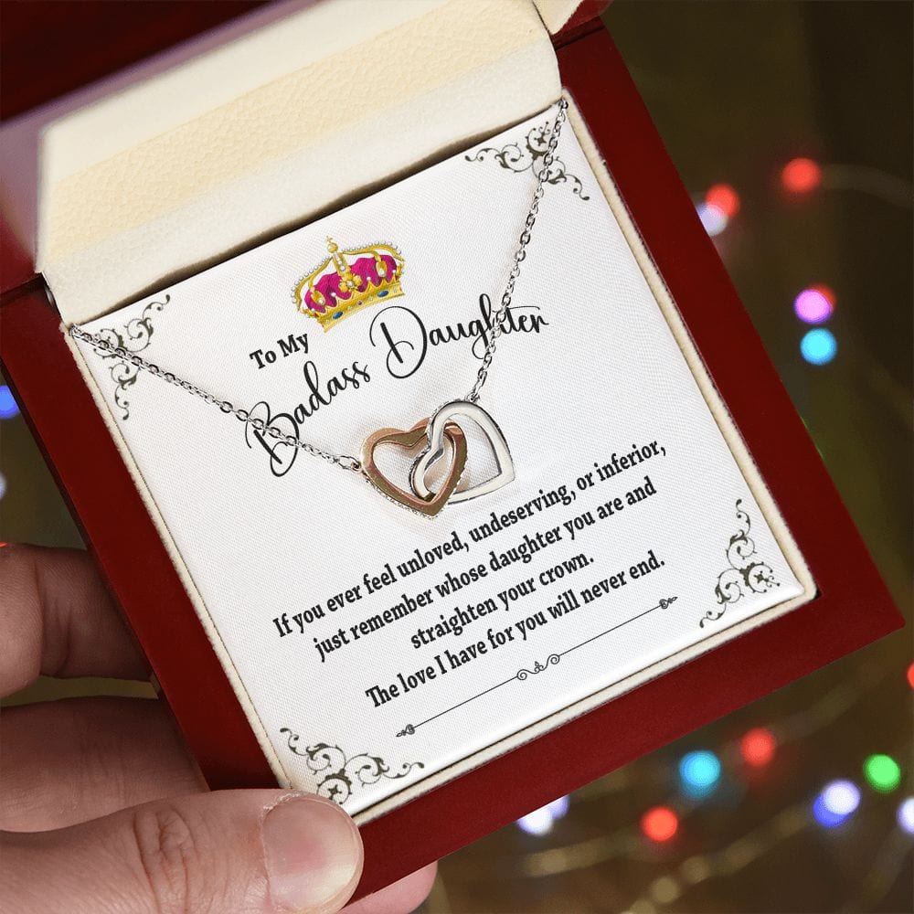To My Badass Daughter Interlocking hearts Necklace / To My Daughter From Momand Dad Gift