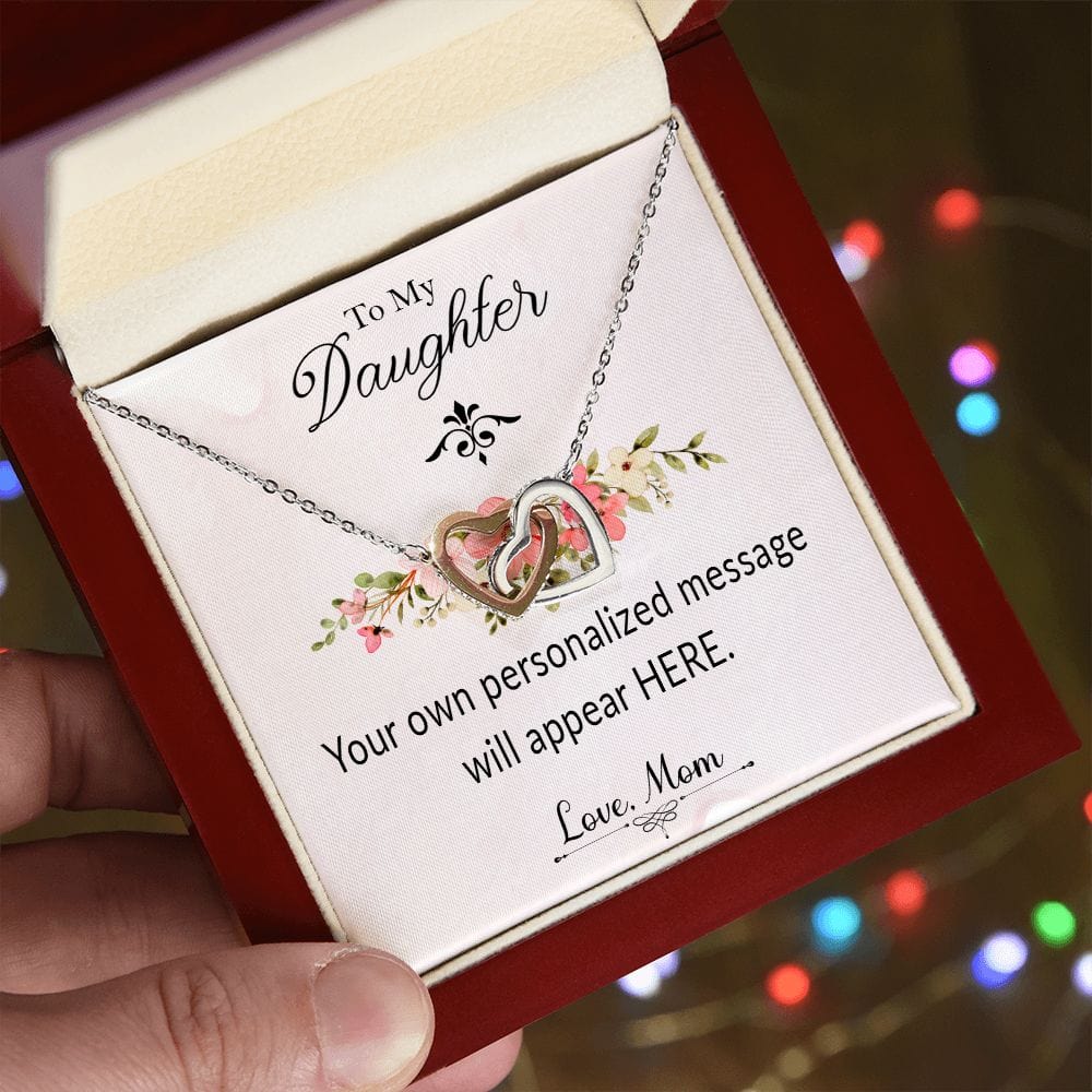 Personalized Message Card with Interlocking Hearts Necklace for Daughter