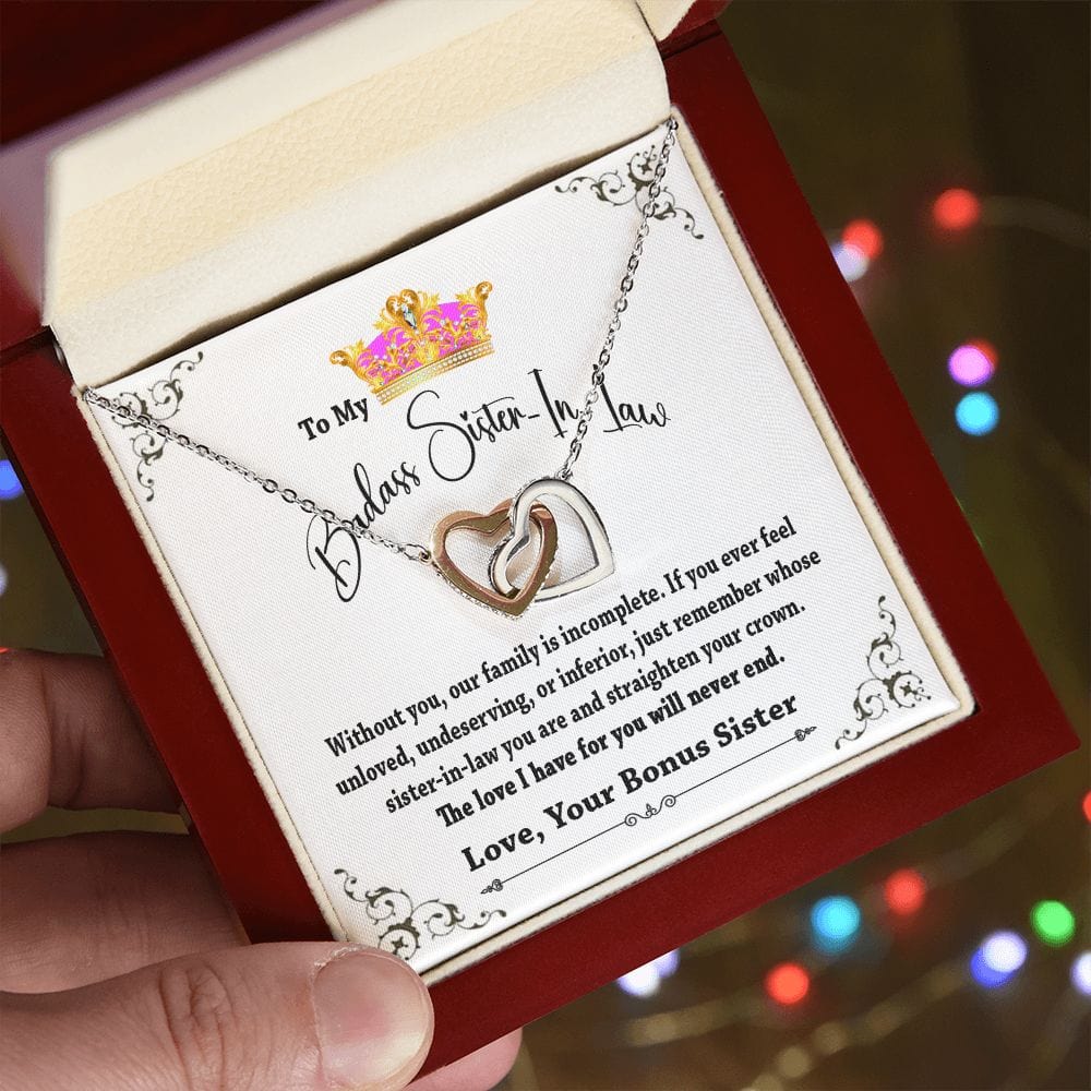 To My Badass Sister in Law Interlocking Hearts Necklace