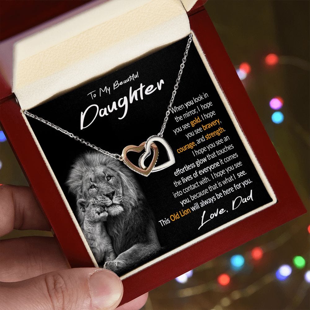 Daughter Gift Necklace from Dad, Interlocking Hearts Necklace with Message Card