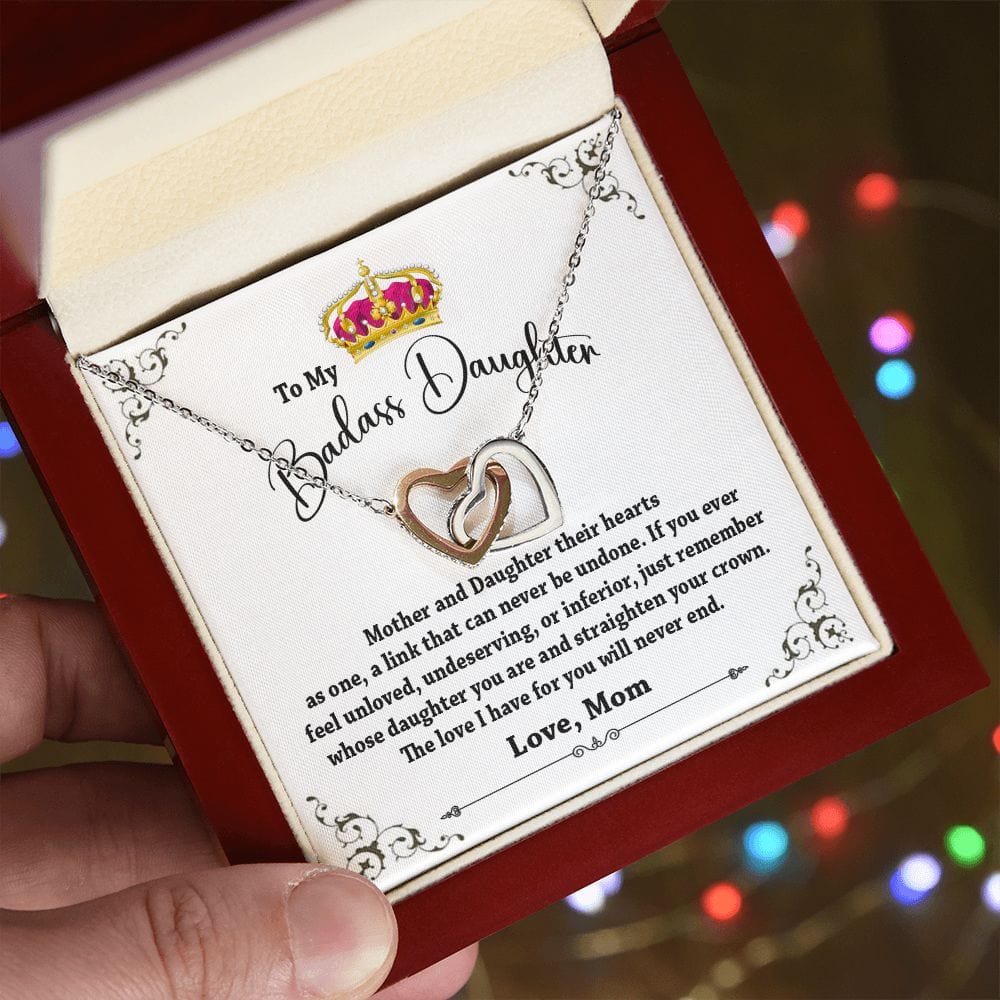 To My Badass Daughter Interlocking hearts Necklace / To My Daughter From Mom Gift