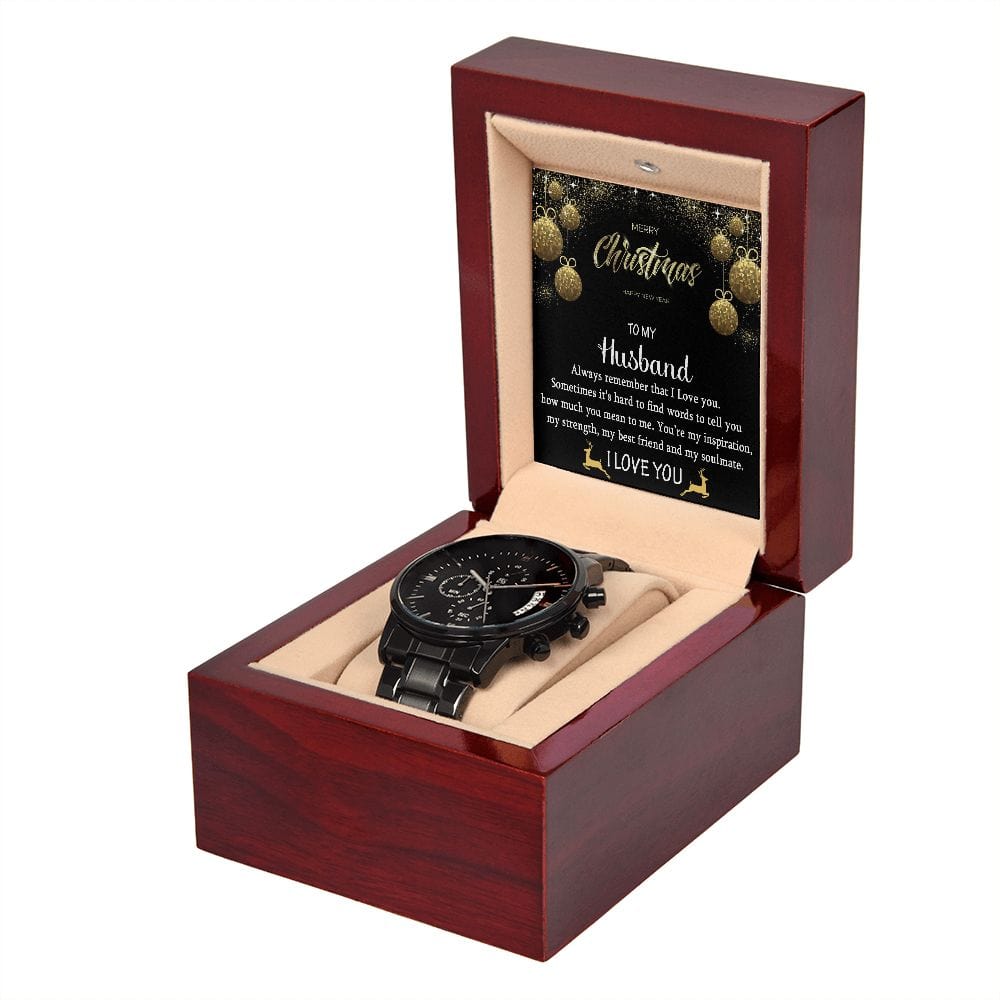To My Husband Gift Watch with Christmas Message /  Black Chronograph Watch for Husband