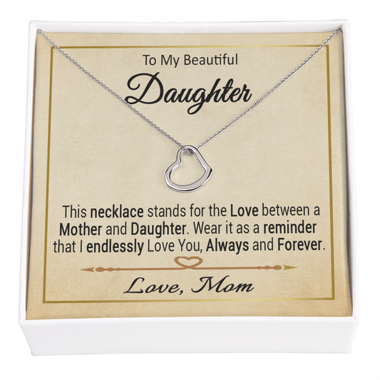 To My Beautiful Daughter Sterling Silver Necklace / To My Daughter Gift / Message Card Necklace to Daughter from Mom