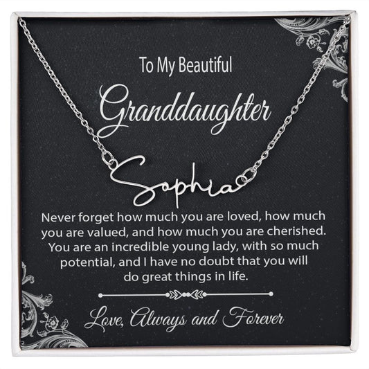 Custom Signature Style Name Necklace for Granddaughter from Grandparent