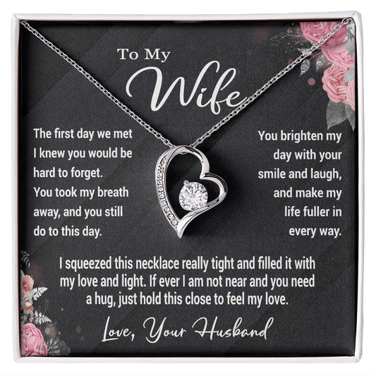 To My Wife Gift Necklace, Forever Love Heart Pendant Necklace with Message Card