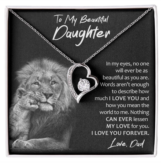 To My Beautiful Daughter Gift Necklace with Loving Message Card, Forever Love Pendant Necklace for Daughter