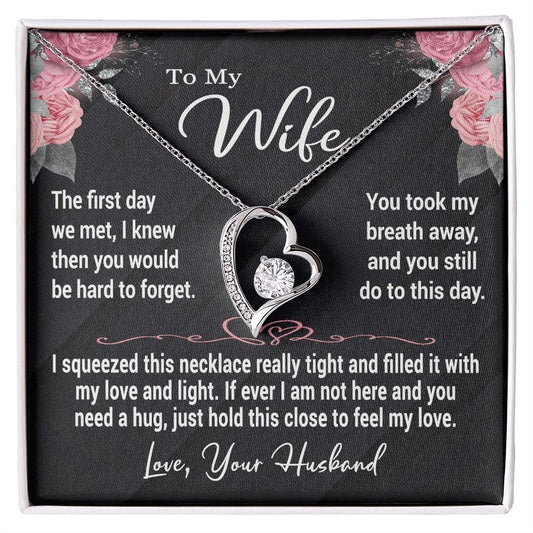 To My Wife Gift Necklace, Forever Love Pendant Necklace with Loving Message Card