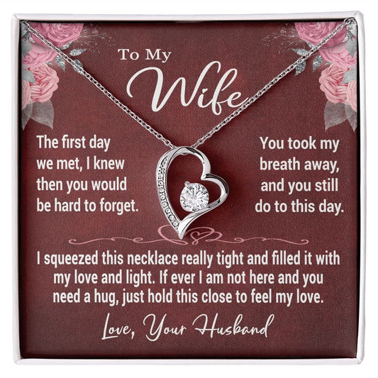 To My Wife Gift Necklace, Forever Love Pendant Necklace with Loving Message Card