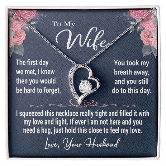 To My Wife Gift Necklace, Forever Love Pendant with Loving Message Card
