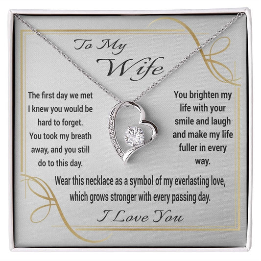 To My Wife Gift Necklace with Loving Message Card, Forever Love Heart Pendant Necklace