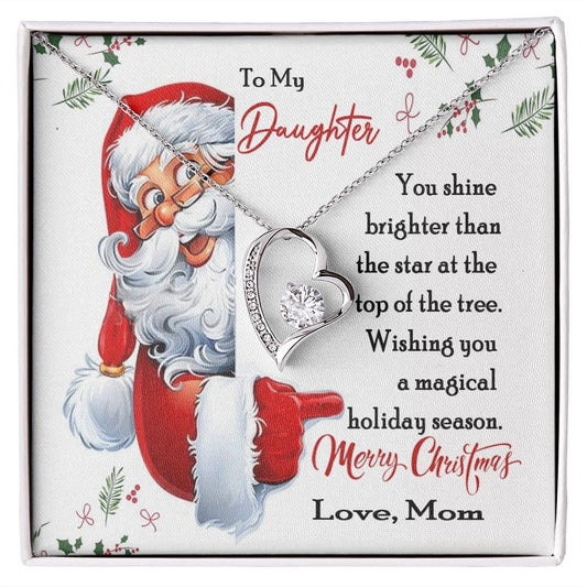 To My Daughter Gift Necklace from Mom / Christmas Message Card with Heart Necklace for Daughter