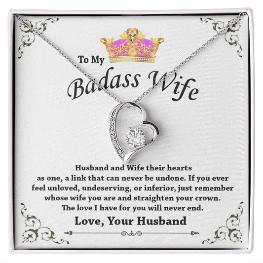To My Badass Wife Necklace and Earring Gift Set / Forever Love Pendant Necklace