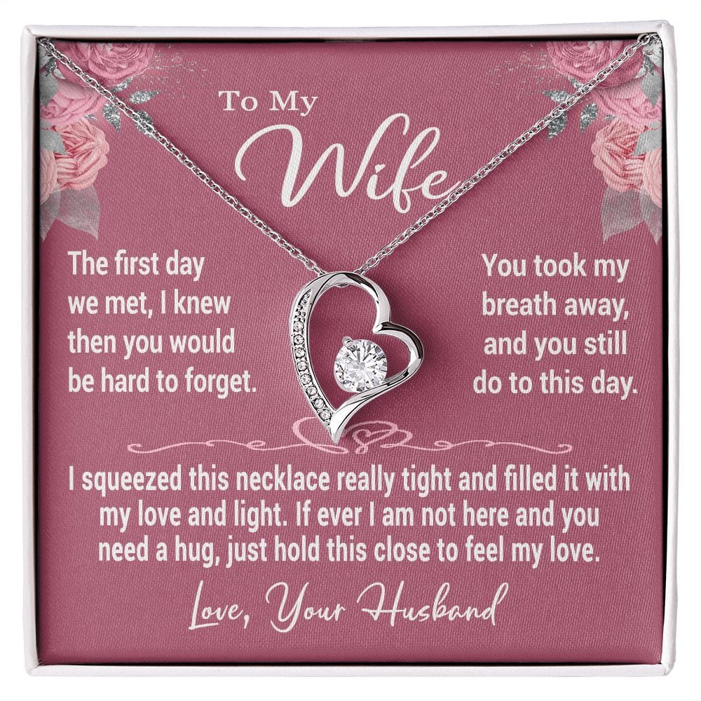 To My Wife Gift Necklace, Forever Love Pendant Necklace with Beautiful Message Card