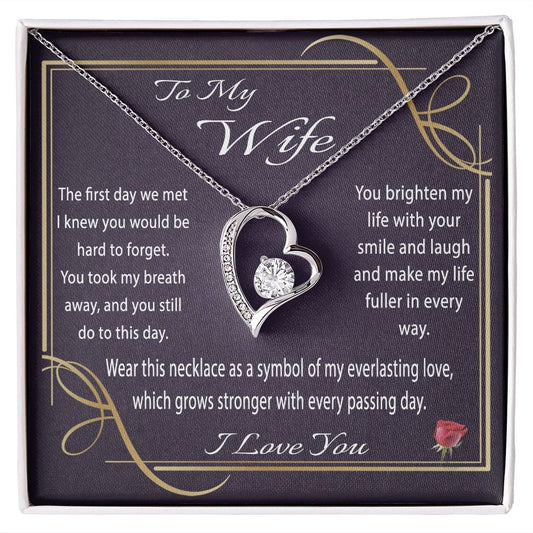 To My Wife Gift Necklace from Husband, Everlasting Heart Pendant with Message Card