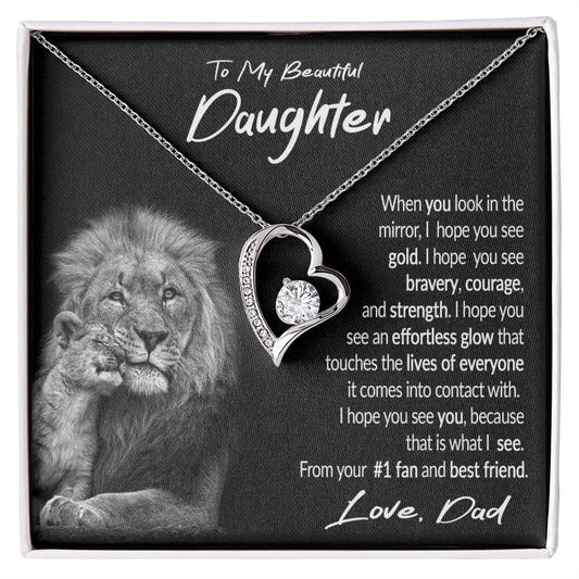 To My Daughter Gift Necklace with Message Card, Forever Love Pendant Necklace for Daughter from Dad