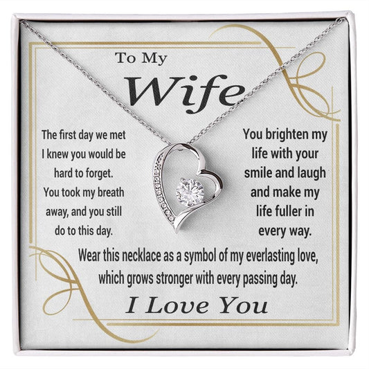 To My Wife Gift Necklace, Forever Love Heart Pendant with Message Card