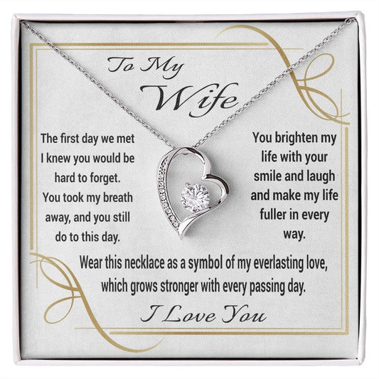To My Wife Gift Necklace With Message Card, Forever Love Heart Pendant Necklace