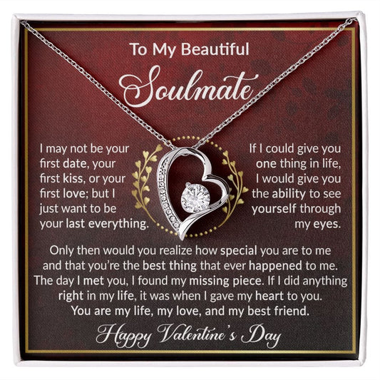 To My Soulmate Gift Necklace With Message Card, Forever Love Pendant Necklace