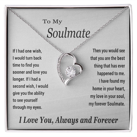 To My Soulmate Gift Necklace, Forever Love Heart Pendant Necklace with Message Card