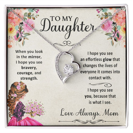 To My Daughter Message Card Gift Necklace from Mom / Daughter Birthday, Graduation, Valentines's Day. Christmas, Confirmation Present