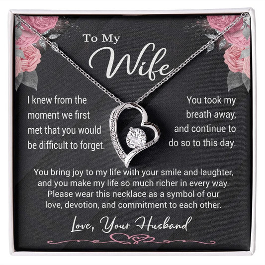 To My Wife Gift Necklace, Forever Love Pendant Necklace with Loving Message Card