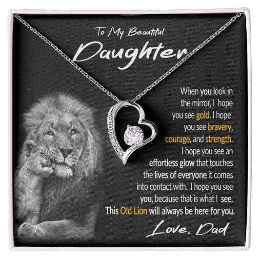 To My Beautiful Daughter Gift Necklace with Message Card, Forever Love Pendant Necklace for Daughter from Dad