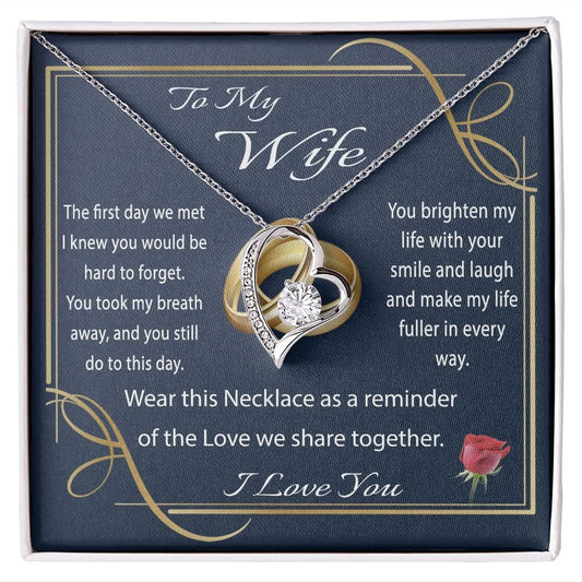 To My Wife Gift Necklace from Husband, Forever Love Heart Necklace with Message Card