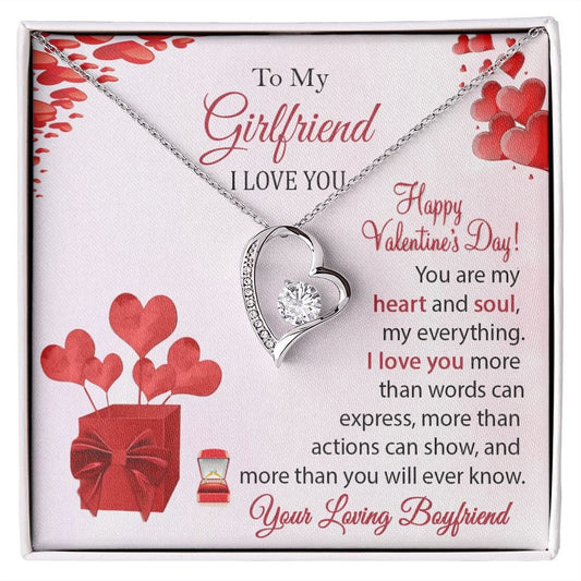 Valentine's Day Gift Necklace from Girlfriend from Boyfriend, To My Girlfriend Message Card with Heart Necklace