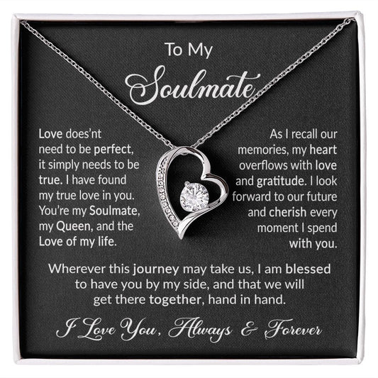 To My Soulmate Gift Necklace, Forever Love Pendant Necklace with Heart Message Card