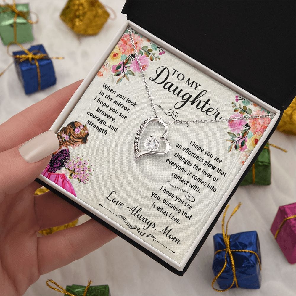 To My Daughter Message Card Gift Necklace from Mom / Daughter Birthday, Graduation, Valentines's Day. Christmas, Confirmation Present