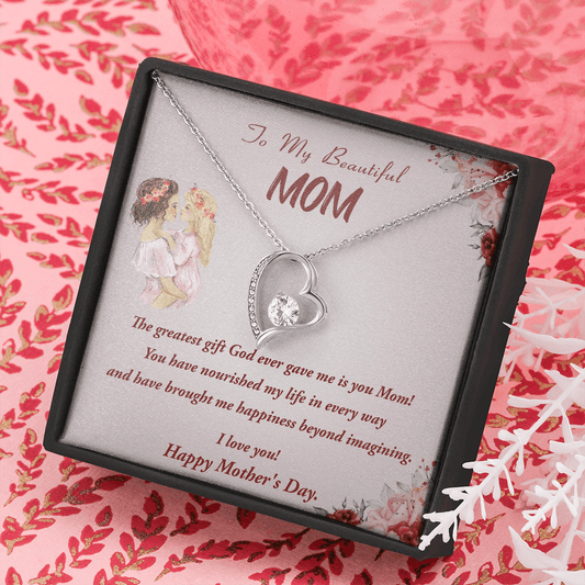 To My Beautiful Mom, Happy Mother's Day Gift Necklace, To Mom from Daughter, Mother's Day Gift  Necklace