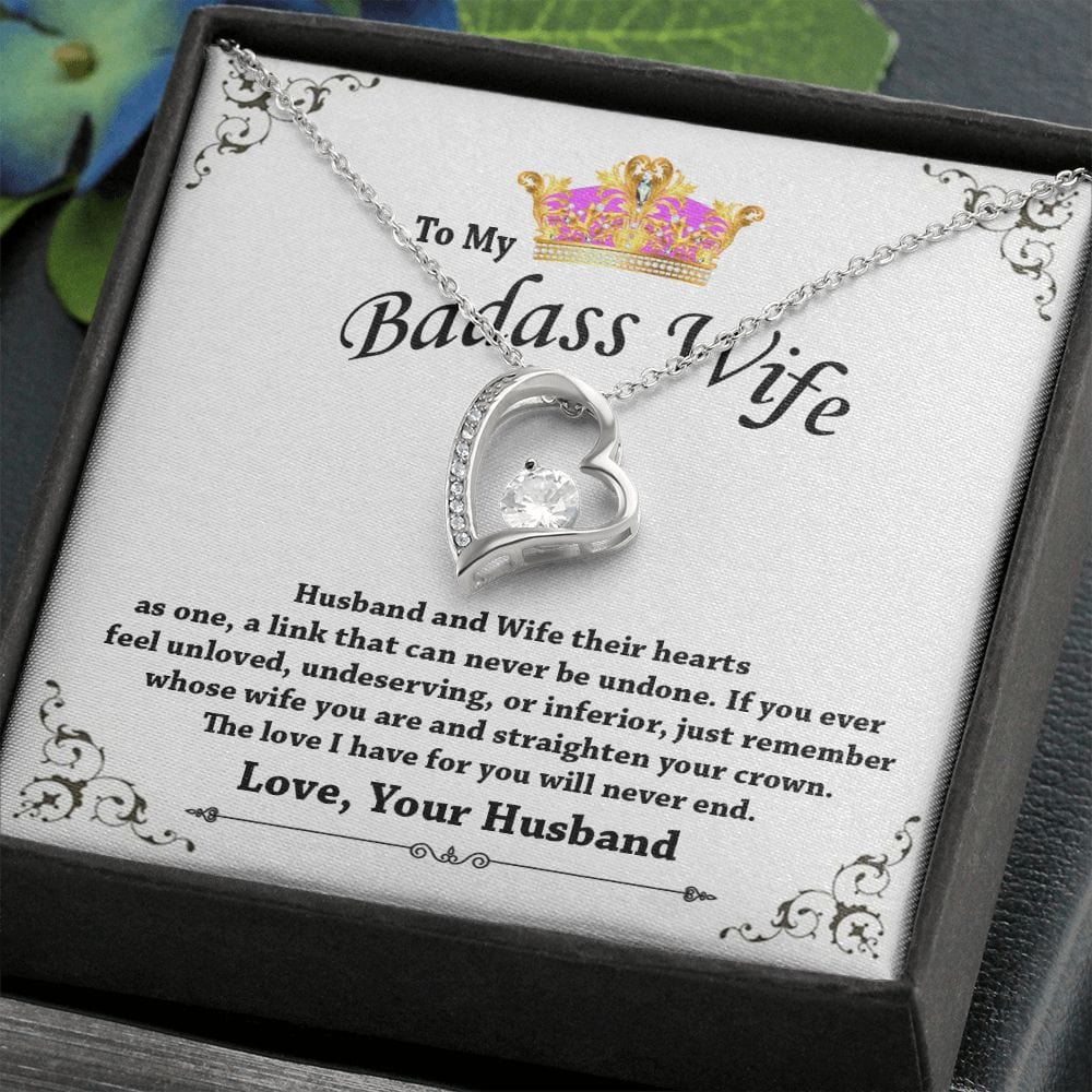 To My Badass Wife Necklace and Earring Gift Set / Forever Love Pendant Necklace