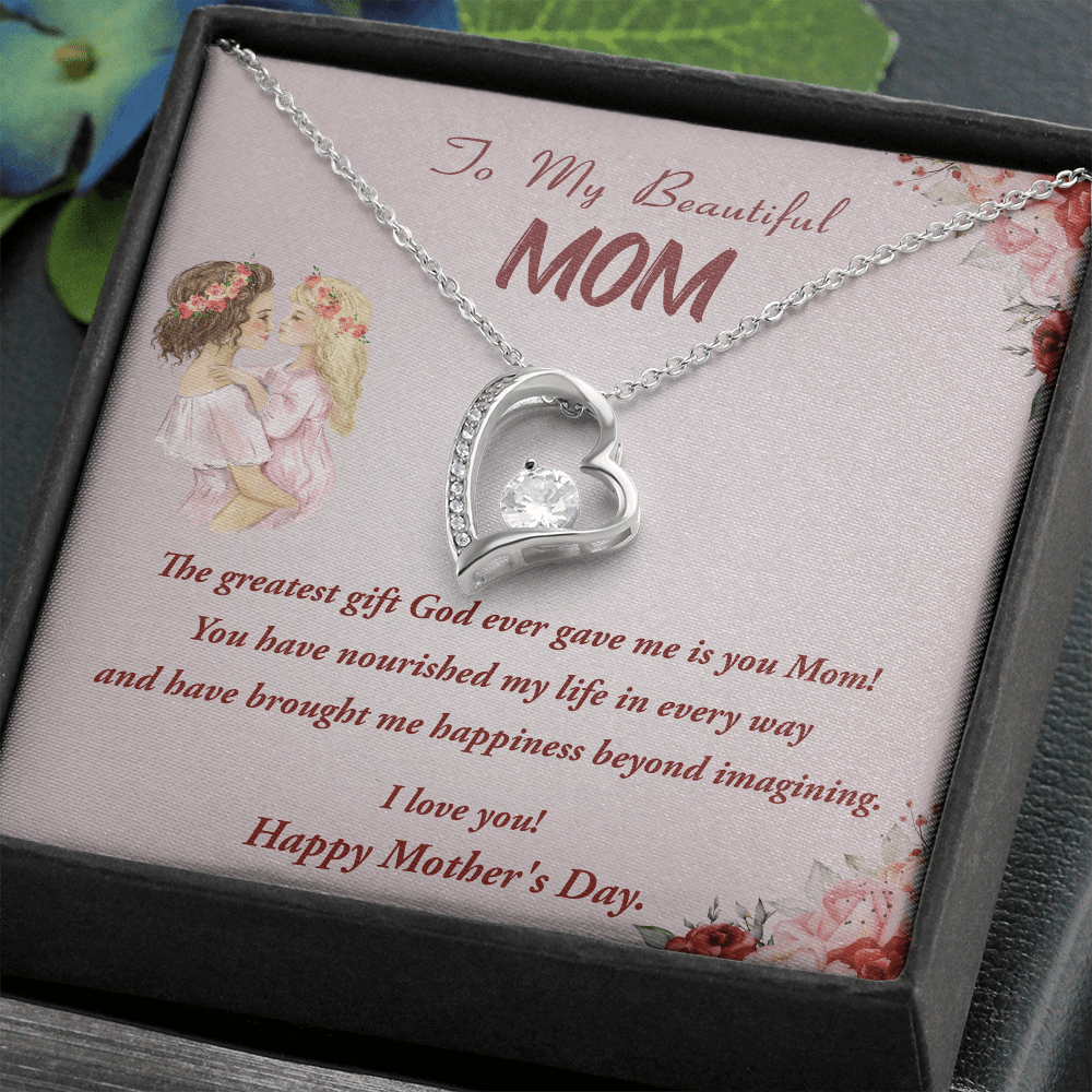 To My Beautiful Mom, Happy Mother's Day Gift Necklace, To Mom from Daughter, Mother's Day Gift  Necklace