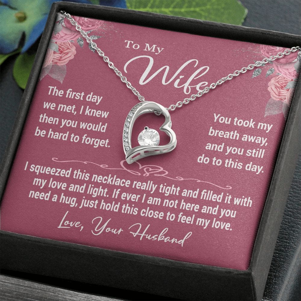 To My Wife Gift Necklace, Forever Love Pendant Necklace with Beautiful Message Card