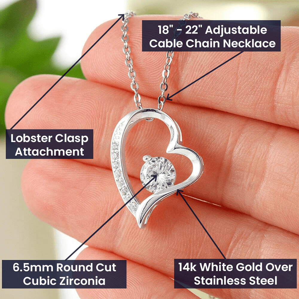 To My Wife Gift Necklace With Message Card, Forever Love Heart Pendant Necklace