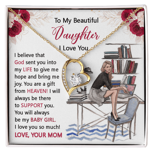 To My Beautiful Daughter Gift Necklace, Message Card Jewelry For Daughter, Birthday Gift for Daughter from Mom, Graduation Gift for Her, Christmas Gift for Daughter