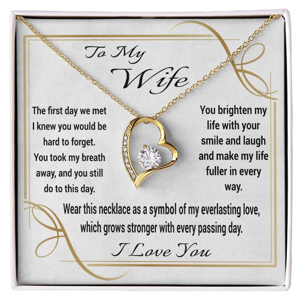 To My Wife Gift Necklace With Message Card, Forever Love Heart Pendant Necklace