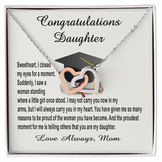 Class Of 2023 Gift Necklace For Daughter, Graduation Gift to Daughter from Mom, Interlocking Hearts Necklace with Message Card for Daughter, High School Graduation, College Graduation Gift for Her