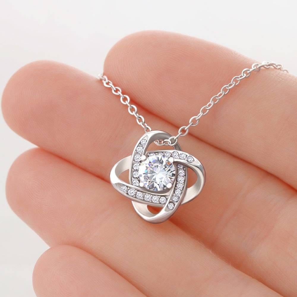 Work -8. Love Knot Necklace / To Wife From Husband / 14k White Gold Over Stainless Steel Love Knot Necklace