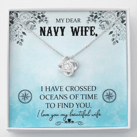 Navy wife Love Knot Necklace / To Wife From Husband / 14k White Gold Over Stainless Steel Love Knot Necklace