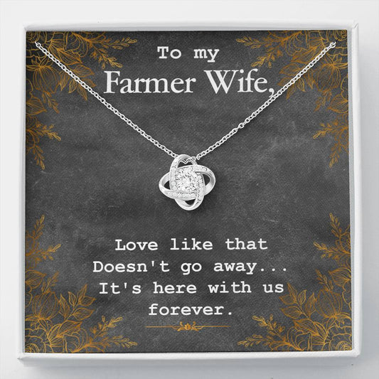 Farmer wife Love Knot Necklace / To Wife From Husband / 14k White Gold Over Stainless Steel Love Knot Necklace
