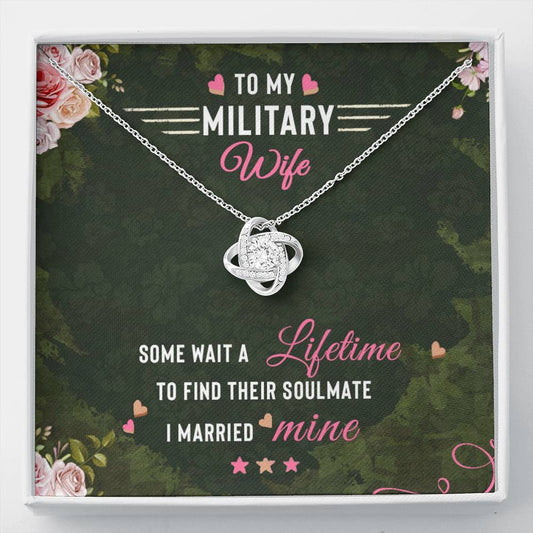 Militery wife Love Knot Necklace / To Wife From Husband / 14k White Gold Over Stainless Steel Love Knot Necklace