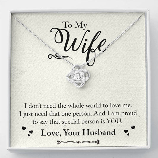 To My WIfe Love Knot Necklace / To Wife From Husband / 14k White Gold Over Stainless Steel Love Knot Necklace