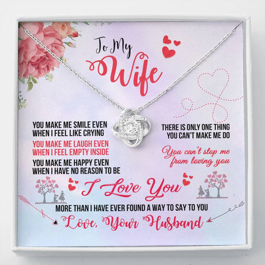 To Wife you make me smile Love Knot Necklace / To Wife From Husband / 14k White Gold Over Stainless Steel Love Knot Necklace