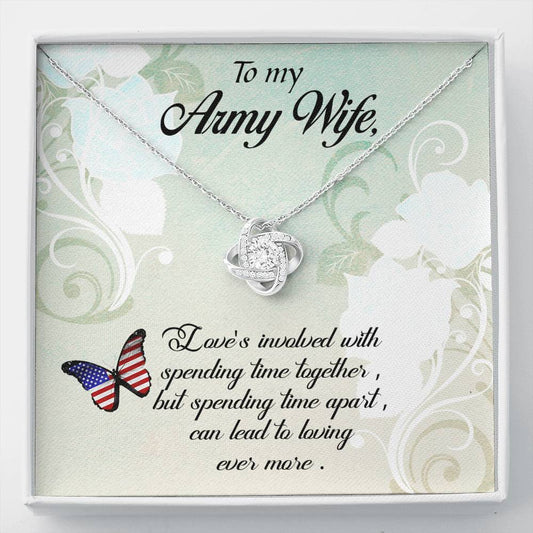 Army wife(1) Love Knot Necklace / To Wife From Husband / 14k White Gold Over Stainless Steel Love Knot Necklace